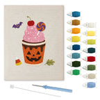 Pumpkin Cup Sundae punch needle kit: finished canvas with threads, punch needle and threader