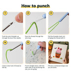 Six steps showing how to thread and use the punch needle