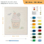 Pumpkin Cup Sundae punch needle kit, 20 × 24 in (50 × 60 cm): canvas size and kit contents