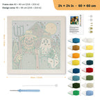 Pumpkin Farm Couple punch needle kit, 24 × 24 in (60 × 60 cm): canvas size and kit contents