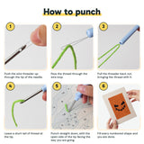 Six steps showing how to thread and use the punch needle