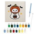 Pumpkin Hat Ghost punch needle kit: finished canvas with threads, punch needle and threader