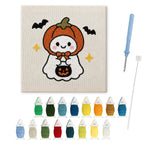 Pumpkin Hat Ghost punch needle kit: finished canvas with threads, punch needle and threader