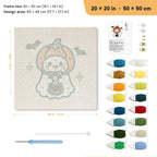 Pumpkin Hat Ghost punch needle kit, 20 × 20 in (50 × 50 cm): canvas size and kit contents