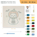 Pumpkin Hat Ghost punch needle kit, 24 × 24 in (60 × 60 cm): canvas size and kit contents