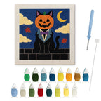 Pumpkin Head Cat punch needle kit: finished canvas with threads, punch needle and threader