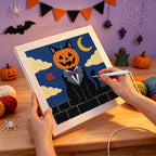 Punching the Pumpkin Head Cat design with the punch needle
