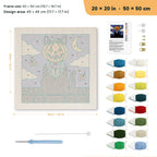 Pumpkin Head Cat punch needle kit, 20 × 20 in (50 × 50 cm): canvas size and kit contents