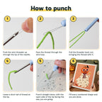 Six steps showing how to thread and use the punch needle
