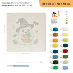 Pumpkin Hug Ghost punch needle kit, 20 × 20 in (50 × 50 cm): canvas size and kit contents