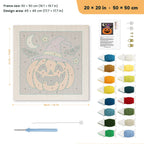 Pumpkin in a Purple Hat punch needle kit, 20 × 20 in (50 × 50 cm): canvas size and kit contents