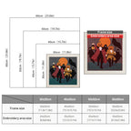 Size chart for square punch needle kits from 30 x 30 cm to 60 x 60 cm
