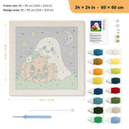 Pumpkin Patch Ghost punch needle kit, 24 × 24 in (60 × 60 cm): canvas size and kit contents
