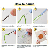 Six steps showing how to thread and use the punch needle