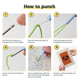 Six steps showing how to thread and use the punch needle