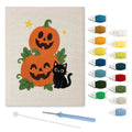 Pumpkin Stack and Cat punch needle kit: finished canvas with threads, punch needle and threader