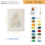 Pumpkin Stack and Cat punch needle kit, 12 × 16 in (30 × 40 cm): canvas size and kit contents