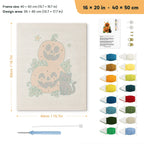 Pumpkin Stack and Cat punch needle kit, 16 × 20 in (40 × 50 cm): canvas size and kit contents