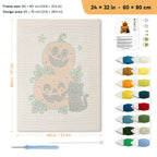 Pumpkin Stack and Cat punch needle kit, 24 × 32 in (60 × 80 cm): canvas size and kit contents