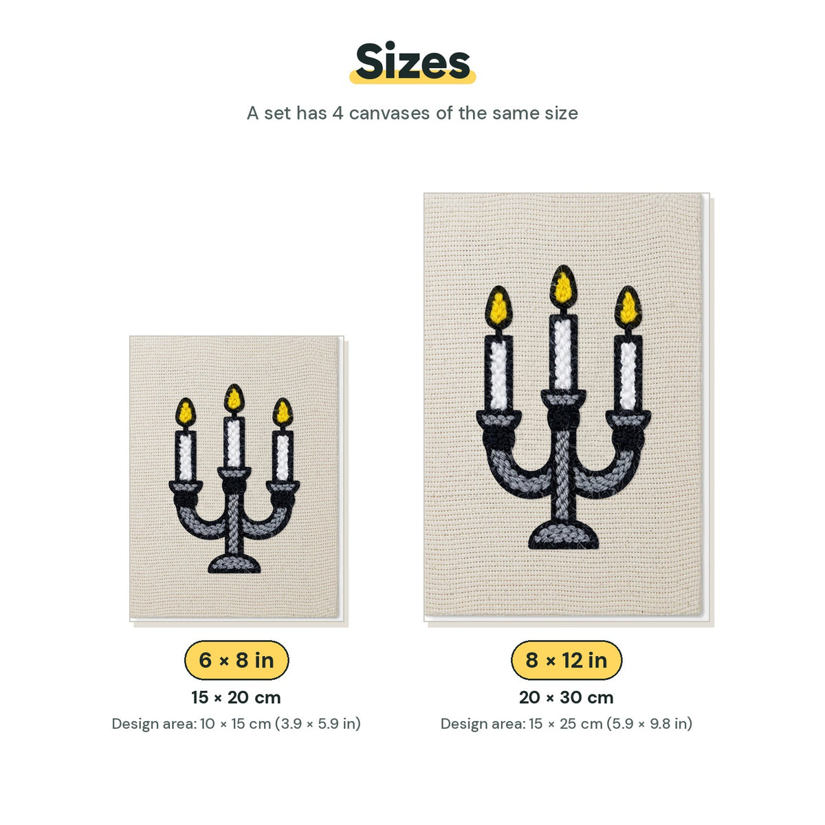Size chart for the two mini canvas sizes: 6 x 8 in and 8 x 12 in