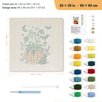 Pumpkin Vine Pot punch needle kit, 20 × 20 in (50 × 50 cm): canvas size and kit contents
