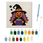 Pumpkin Witch Brew punch needle kit: finished canvas with threads, punch needle and threader