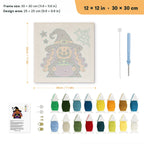 Pumpkin Witch Brew punch needle kit, 12 × 12 in (30 × 30 cm): canvas size and kit contents