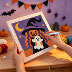 Punching the Pumpkin Witch Hug design with the punch needle