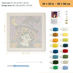 Pumpkin Witch Hug punch needle kit, 20 × 20 in (50 × 50 cm): canvas size and kit contents