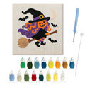 Pumpkin Witch in Flight punch needle kit: finished canvas with threads, punch needle and threader
