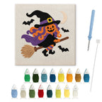 Pumpkin Witch in Flight punch needle kit: finished canvas with threads, punch needle and threader