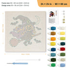 Pumpkin Witch in Flight punch needle kit, 24 × 24 in (60 × 60 cm): canvas size and kit contents