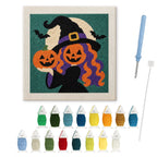 Pumpkin Witch Twins punch needle kit: finished canvas with threads, punch needle and threader