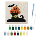 Pumpkins in a Witch Boot punch needle kit: finished canvas with threads, punch needle and threader