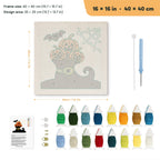 Pumpkins in a Witch Boot punch needle kit, 16 × 16 in (40 × 40 cm): canvas size and kit contents