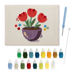 Purple Bowl Tulips punch needle kit: finished canvas with threads, punch needle and threader