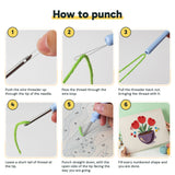 Six steps showing how to thread and use the punch needle