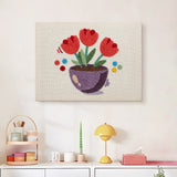 Finished Purple Bowl Tulips punch needle canvas on a wall