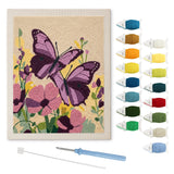 Purple Butterflies punch needle kit: finished canvas with threads, punch needle and threader