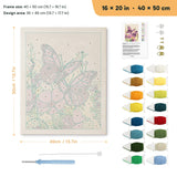 Purple Butterflies punch needle kit, 16 × 20 in (40 × 50 cm): canvas size and kit contents