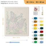 Purple Butterflies punch needle kit, 20 × 24 in (50 × 60 cm): canvas size and kit contents