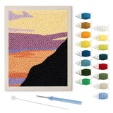 Purple Cliff Sunset punch needle kit: finished canvas with threads, punch needle and threader