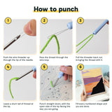 Six steps showing how to thread and use the punch needle