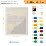 Purple Cliff Sunset punch needle kit, 16 × 20 in (40 × 50 cm): canvas size and kit contents