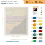 Purple Cliff Sunset punch needle kit, 20 × 24 in (50 × 60 cm): canvas size and kit contents