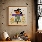 Finished Purple Coat Scarecrow punch needle canvas on a wall