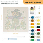 Purple Coat Scarecrow punch needle kit, 24 × 24 in (60 × 60 cm): canvas size and kit contents