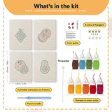 What is in the Purple Grape Bunch set: 4 printed canvases, punch needle, threader, threads, color guide and 4 sets of hangers (6 × 8 in (15 × 20 cm) each)