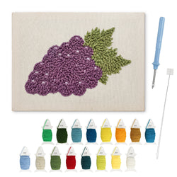Purple Grapes punch needle kit: finished canvas with threads, punch needle and threader