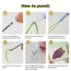 Six steps showing how to thread and use the punch needle